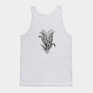 Lily of The Valley Flowers Black and White Botanical Illustration Tank Top